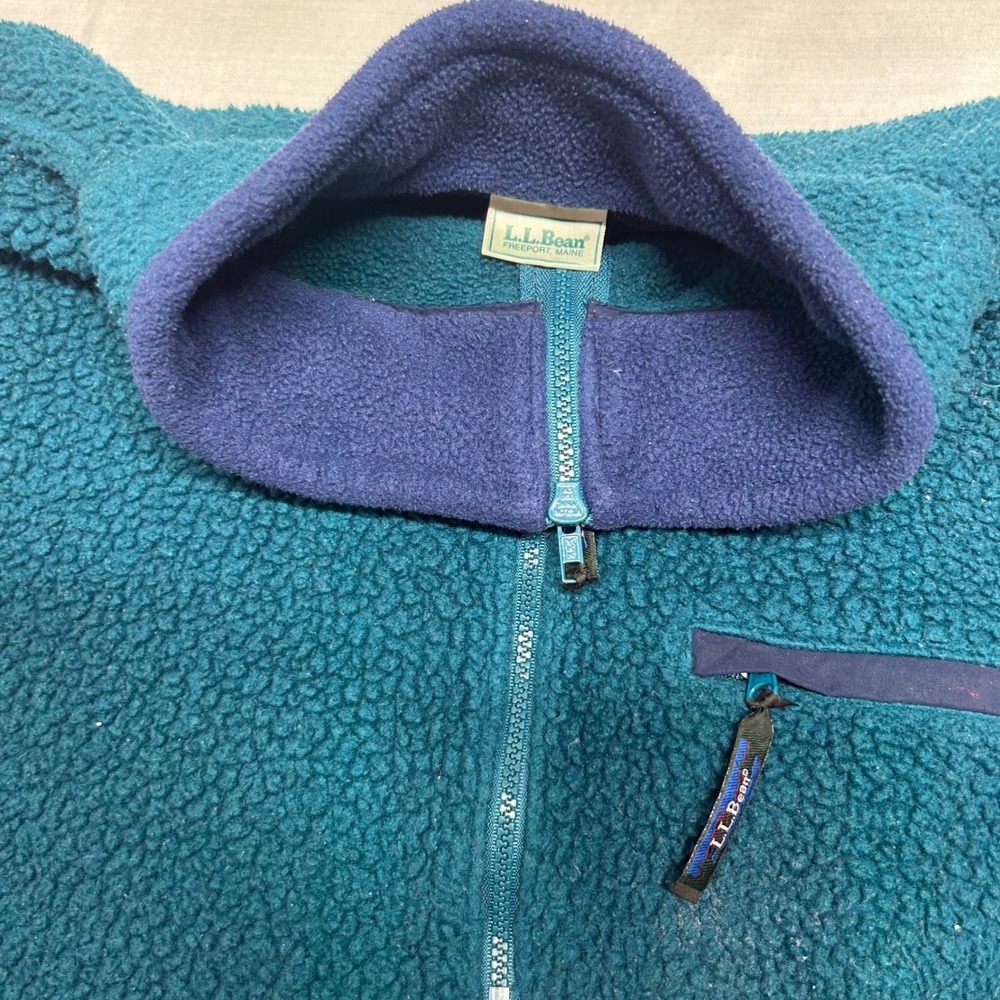 LL Bean USA made fleece quarter zip vintage 90s teal colorway - Picture 2 of 10